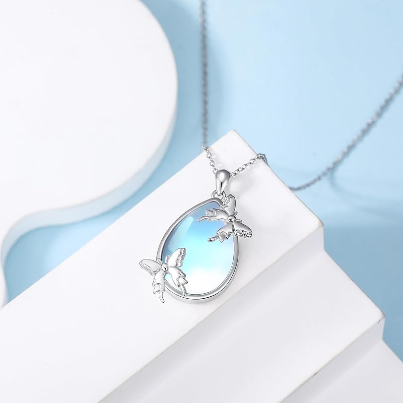 SISGEM Natural Moonstone Butterfly Pendant Necklace for Women 925 Sterling Silver Moonstone Gemstone Jewelry for Her