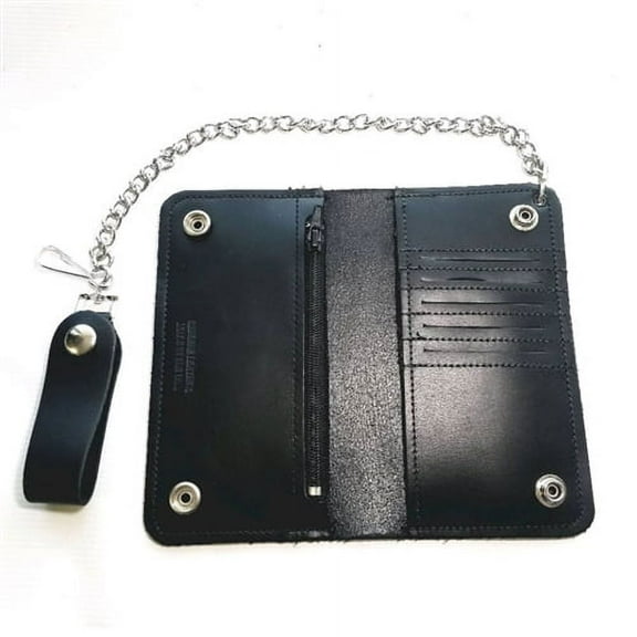 Men's 6'' Long Black Leather Chain Wallet, Card Organizer
