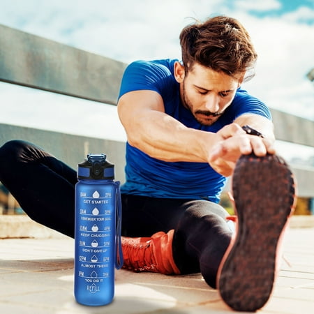 

Vecoauto Clearance Under 8 Motivational Water Bottle with Time Marker 32oz Squeezing Ejection Opening BPA with Leakproof Wide Mouth and Fast Water Flowing for Outdoor Sport Pitchers