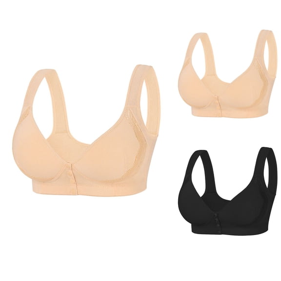 Fashion SMihono Women Everyday Front Snap Closure Padded Bra for Older Senior Front Close Builtup Sports Push Up Wire Free Bra Beige 36