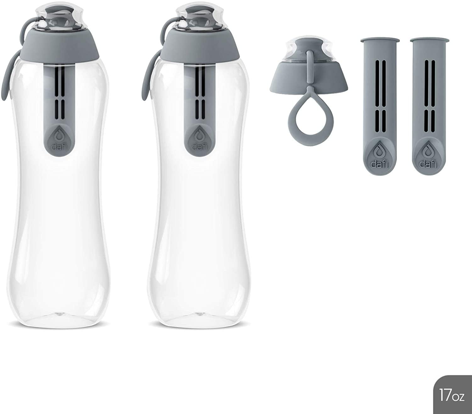 Dafi Filtering Water Bottles 17 fl oz 2 Pack Filters + New Bottle Cap