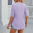 thumbnail image 7 of OSOLU Women Solid Color Square Patchwork Button Mid Sleeve T-Shirt Tee Tops Birthday Dailywear, 7 of 7
