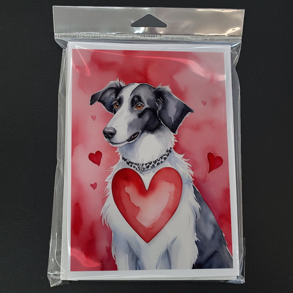 Borzoi My Valentine Greeting Cards Pack of 8 7 in x 5 in