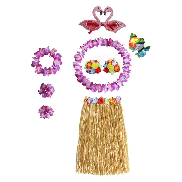 Falda hawaiana Perfecl con Gafas Flores Pulseras Longitud de la falda 60 cm