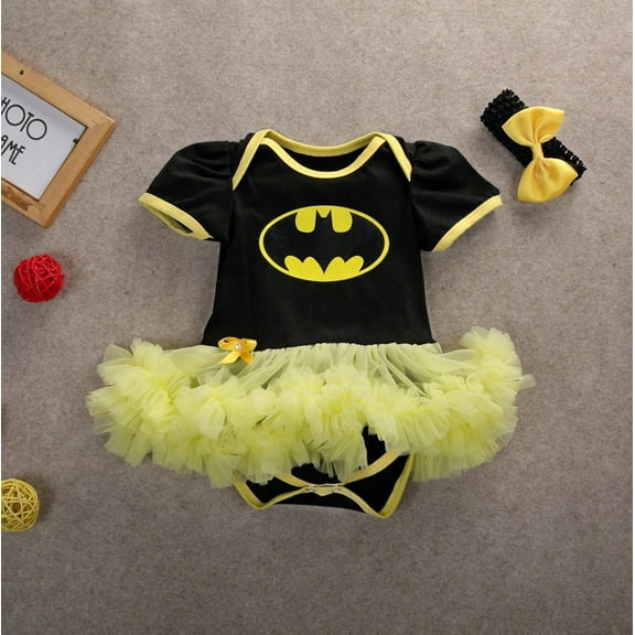 Newborn Infant Baby Girl Batman Romper Bodysuit Dress Clothes Headband Outfits 0-12Months