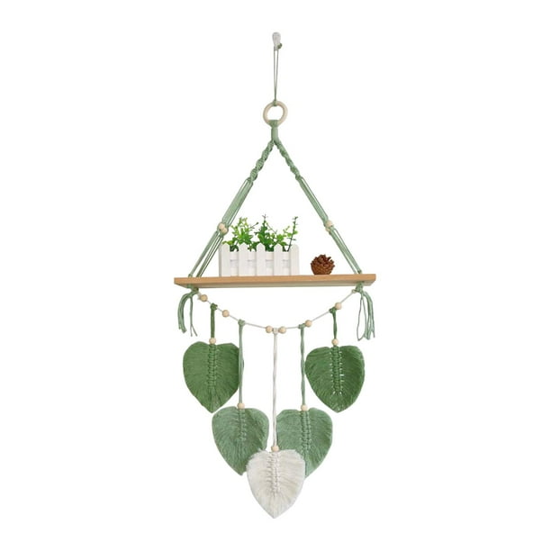 Macramé para colgar en la pared, tapiz, macetero, soporte, estante colgante de pared, estante flotante de exhibición de madera para apartamento