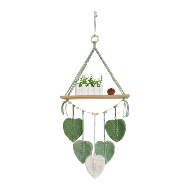 Macramé para colgar en la pared, tapiz, macetero, soporte, estante colgante de pared, estante flotante de exhibición de madera para apartamento
