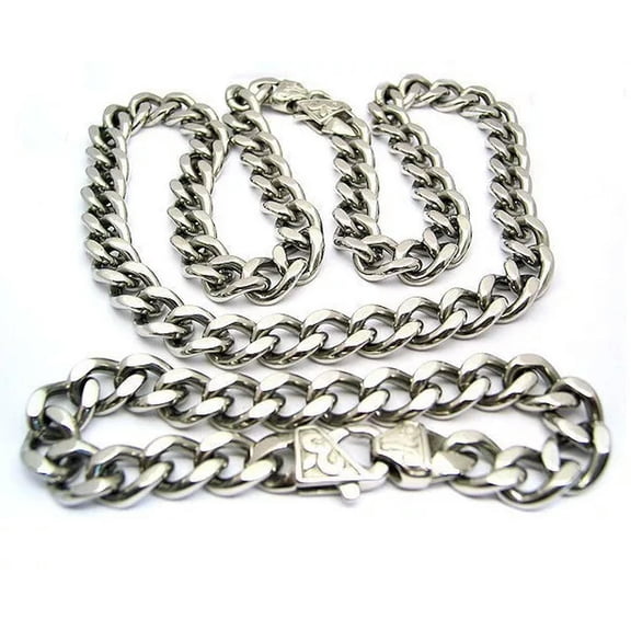 HOOUN Pure Stainless Steel Mens Cuban Curb Chain Bracelet   Necklace Jewelry Set 10mm