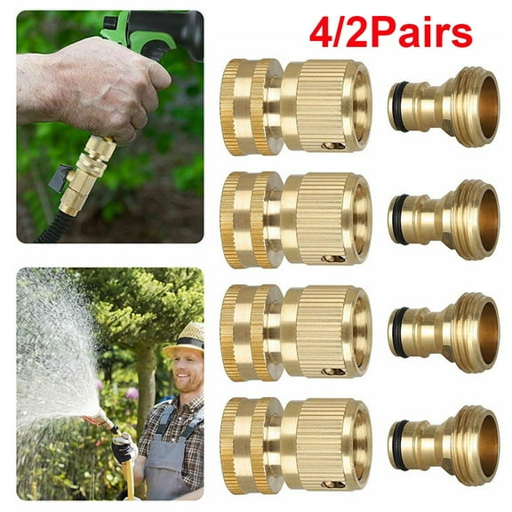 2/4 Pairs Garden Hose Quick Connectors, Solid Brass 3/4 inch GHT Thread Easy Connect Fittings No-Leak Water Hose
