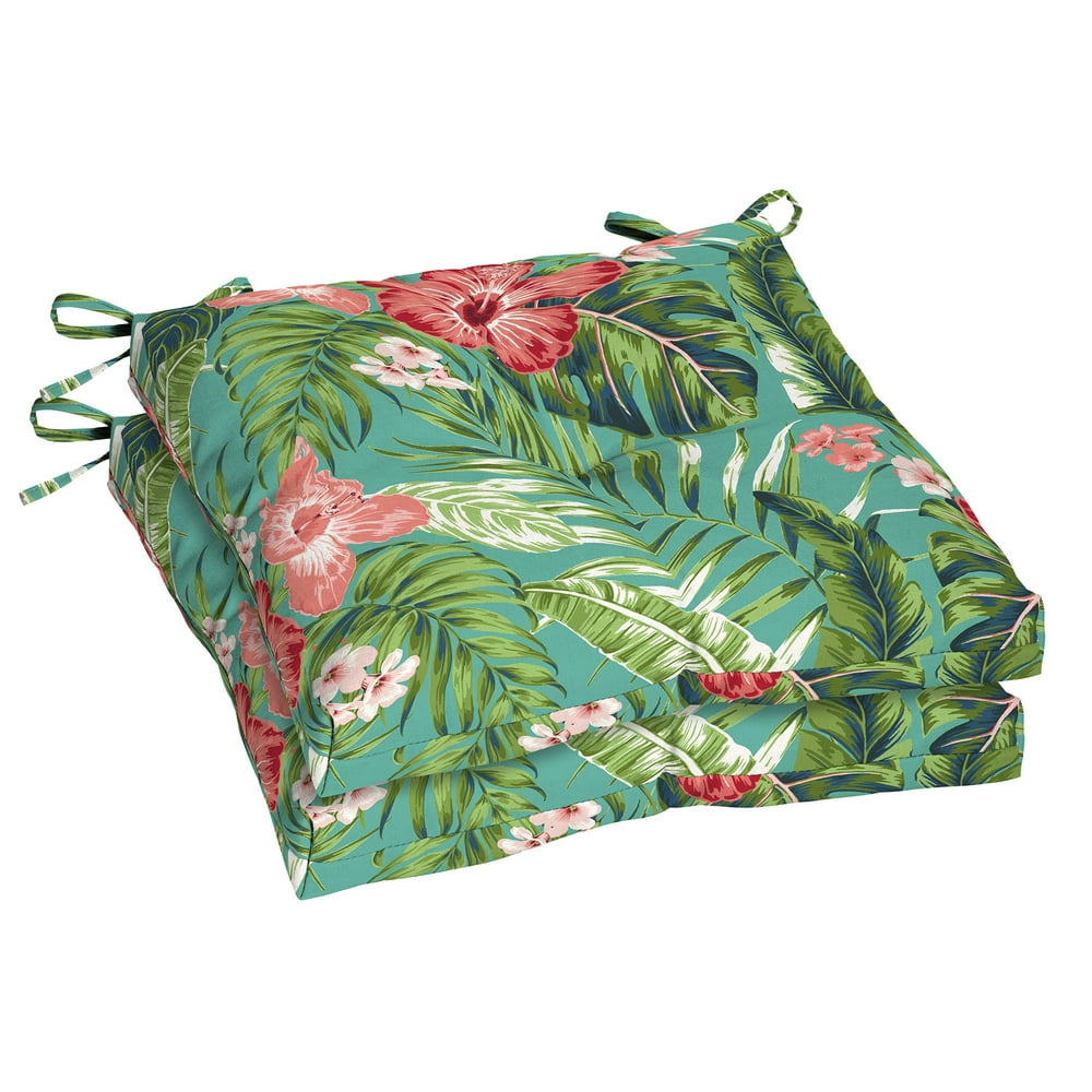 Better Homes & Gardens Teal Tropical 19" x 18" Outdoor Seat Pad, 2 Pack