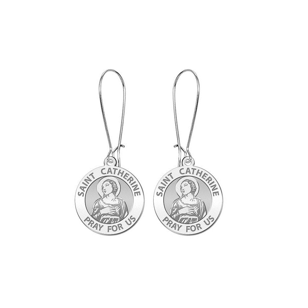 Saint Catherine of Alexandria Earrings - 15mm - 14K White Gold
