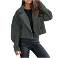 thumbnail image 2 of ClodeEU Women's Wool Blend Short Button Jacket,Lapel Collar Casual Jacket,Cropped Blazer Jacket Dark Gray,Womens Plus XL, 2 of 8