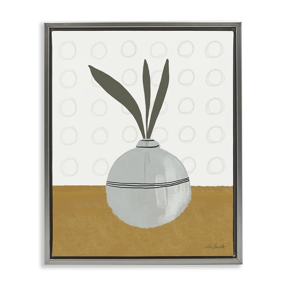 Stupell Industries Modern Leaf Sprigs in Vase Gray Floating Frame Canvas Art, 17 x 21, by Katie Doucette