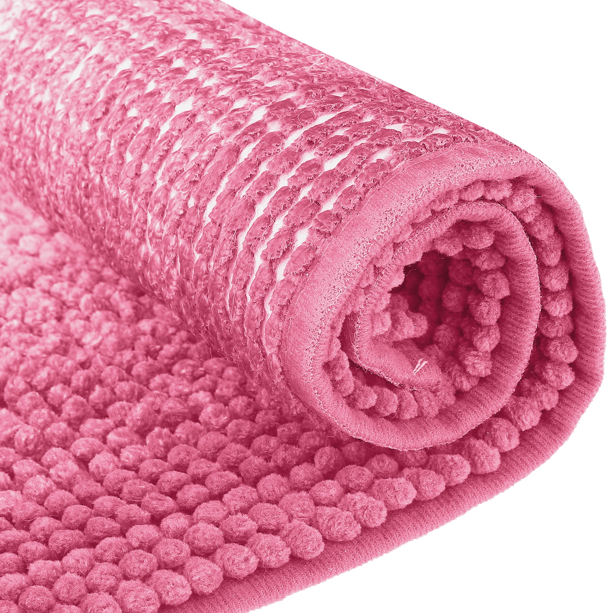 Unique Bargains Striped Bathroom Rugs Non-Slip Bath Carpet Bath Mats Pink 16"x24"