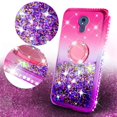 thumbnail image 2 of SOGA Diamond Glitter Bling Liquid Floating Quicksand Cute Girl Phone Case Compatible for Motorola Moto G7 Power Case, with Metal Ring for Magnetic Car Mounts Include Lanyard - Purple on Pink, 2 of 5