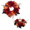 thumbnail image 2 of Artificial Fall Mini Wreath, 11.02 inch Dahlia Orange Maple Leaf Small Floral Wreath with Twigs, Autumn Decorative Hanging Wreath for Front Door Window Wall, Home Harvest Party Decor, Fall Decor, 2 of 4