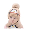thumbnail image 4 of Oiyii Toddler Boy's Plush Beanies Printed Penguin Outdoor Bomber Hats Fall Winter Cap, Khaki, 4 of 4