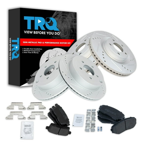 TRQ Front and Rear Performance Brake Pad & Rotor Kit Brake Pads Brake Rotors Set Semi-Metallic Premium G-Coated Fits Select 2007-2010 Ford Edge Lincoln MKX