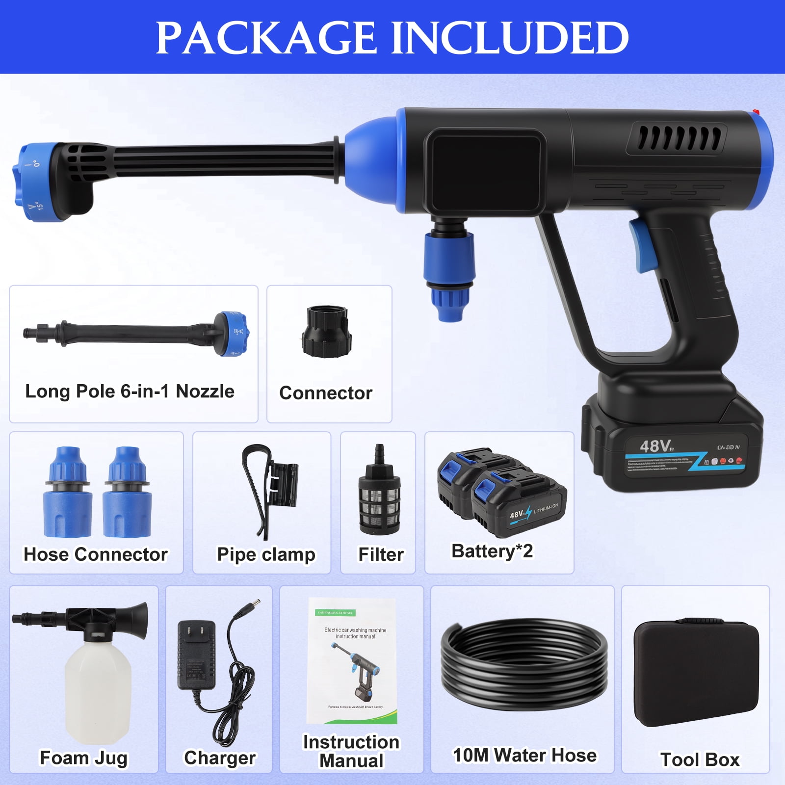 1100 PSI Cordless Pressure Washer for 21V Battery,Portable Handheld Power Washer , 2 x 4.0 Ah Batteries, 6-in-1 Swivel Nozzle, 32.81FT Hose,for Car Yard Fence Wall Cleaning and Garden