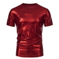 thumbnail image 2 of WTXUE T-Shirts Short Sleeve, Crew Neck Shirts for Men Sports T Shirt Casual Lapel Shiny T Shirt Top Solid | Dancewear for Men Red M, 2 of 7