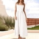 thumbnail image 2 of Vestido midi sin mangas de verano para mujer: hombros descubiertos, cintura alta, vuelo, vestido largo de playa, tejido elástico, 2 of 5