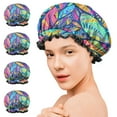 thumbnail image 7 of Shower Caps,Blue Pioneer Flower and Leaf Pattern Waterproof Shower Cap for Women 4 Pieces,Double Reusable Hair Cover for Shower PEVA Elastic Stretch Hem, 7 of 7