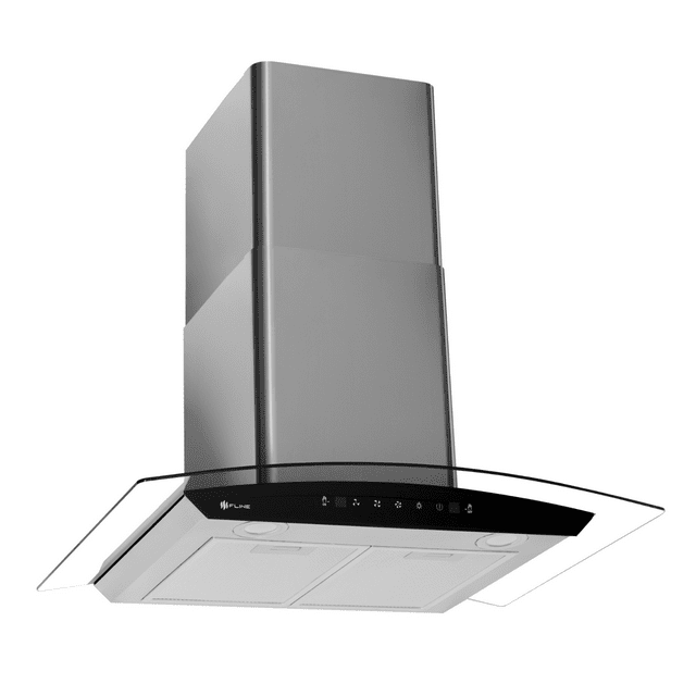 Campana de cocina 76 cm de pared cristal curvo y acero Inoxidable Fline Tromso 76