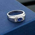 thumbnail image 3 of Gem Stone King Men's 925 Sterling Silver Blue Created Sapphire and White Diamond Ring (1.77 Cttw, Gemstone September Birthstone, Oval 8X6MM,, Size 7), 3 of 3