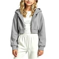 thumbnail image 2 of Zpanxa Girls Hoodies Kids Girls Cropped Full Zip Hooded Sweatshirt Jacket Long Sleeve Solid Color Casual Trendy Short Length Hoodie, 2 of 6