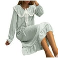 thumbnail image 5 of Thick Warm Flannel Nightgowns for Women Button Down Sleepshirt Long Sleeve Nightshirt V Neck Pajama Dress Nightdress S-XXL Green XL, 5 of 5