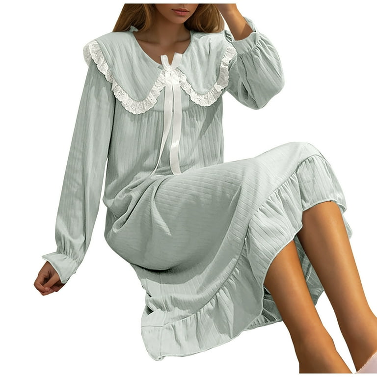DeHolifer Womens Victorian Nightgown Doll Collar Long Sleeve