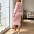 thumbnail image 6 of YMNXA Women's Maternity Dress Long Sleeve Crew Neck Solid Color Comfortable Breathable Pregnant Dresses For Casual Daily Wear,Pink,Xl, 6 of 6