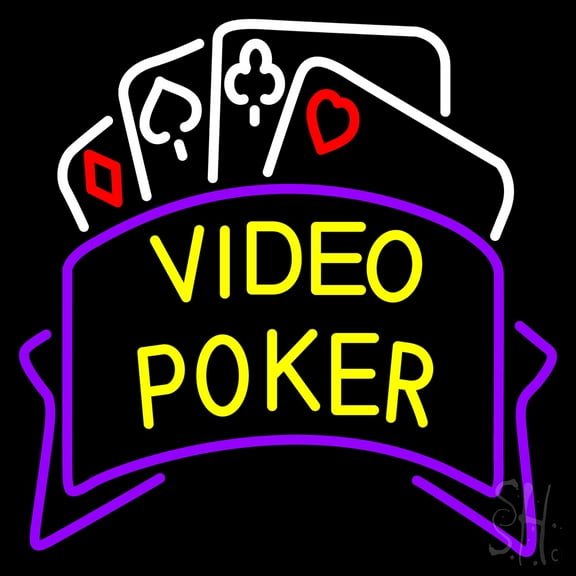 Video Poker LED Neon Sign 24 x 24 - inches, Black Square Cut Acrylic Backing, with Dimmer - Bright and Premium built indoor LED Neon Sign for wall décor, arcarde, and storefront.