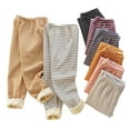 thumbnail image 4 of ZHOGXU Big Kids Girls Leggings High Waist Striped Print Slim Fit Plush Warm Comfortable Stretchy Pants Trousers For Fall Winter Daily Wear Yellow 7-8 Years, 4 of 4