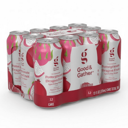 Pomegranate Dragon Fruit Sparkling Water, 12 fl oz Cans, 12 Pack | Zero Calories | Natural Flavor Refreshment