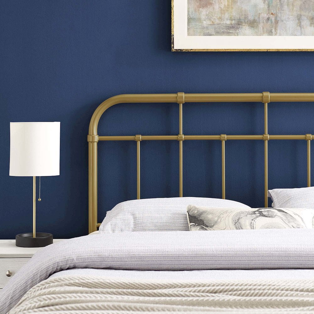 Modway Alessia Modern Farmhouse Queen Metal Spindle Headboard in Gold