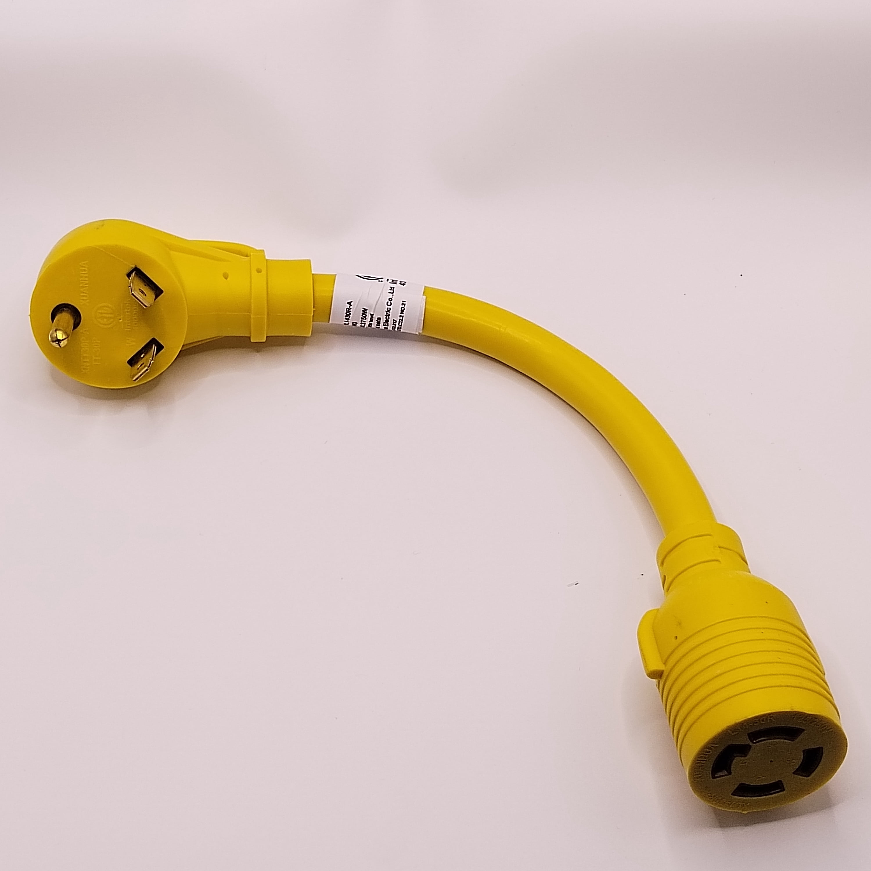 NEMA TT-30P to L14-30R Adapter Cord, 30 Amp 3 Prong to 4 Prong Generator Plug Adapter, Generator Transfer Switch Adapter, Generator to House Inlet Box, STW 10 AWG Yellow