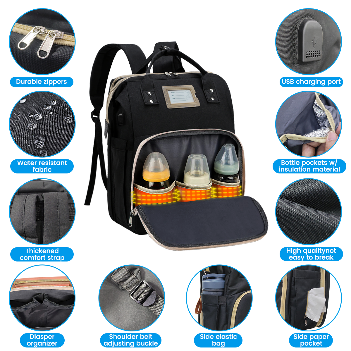 GPED Diaper Bag Backpack with Foldable Crib and Changing Pad photo 6