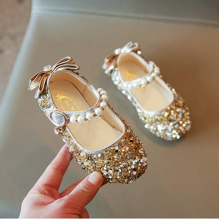

〖Roliyen〗Girls Sandals Girls Baby Princess Shoes Crystal Bowknot Sandals Dancing Shoes Infant Pearl Bling Shoes Single Kids Shoes