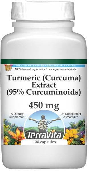 TerraVita Turmeric (Curcuma) Extract (95% Curcuminoids) - 450 mg, (100 Capsules, 1-Pack, Zin: 517042)