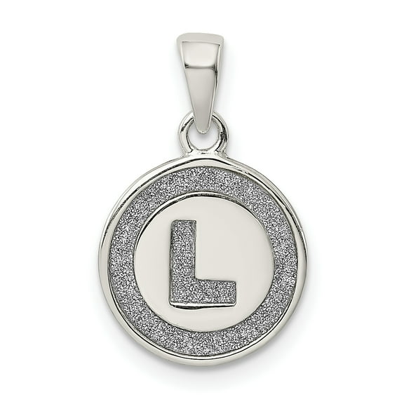 925 Sterling Silver Glitter Enamel Letter L Circle Shaped Pendant