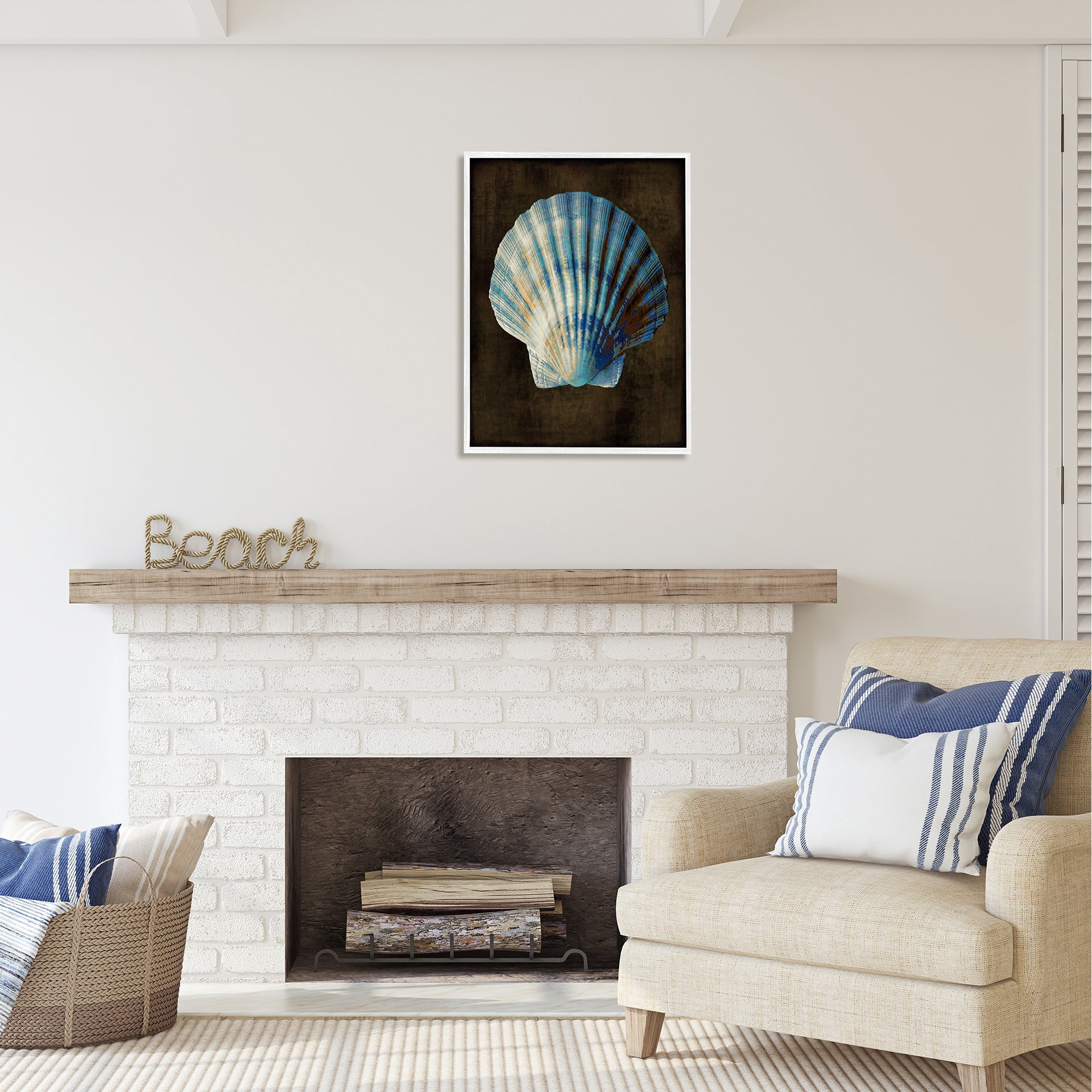 Stupell Industries Dark Clam Shell Nature Painting White Framed Art Print Wall Art, 24 x 30