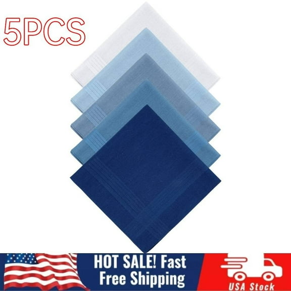 5PCS Cotton Handkerchiefs Pocket Square for Men, 5 Colors Gents Hankies Gift