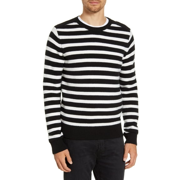 Frame Men's Stripe Crewneck Wool Blend Sweater, Size L Black