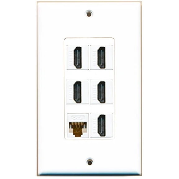 RiteAV - 5 Port HDMI 1 Cat6 Ethernet White Wall Plate Decorative