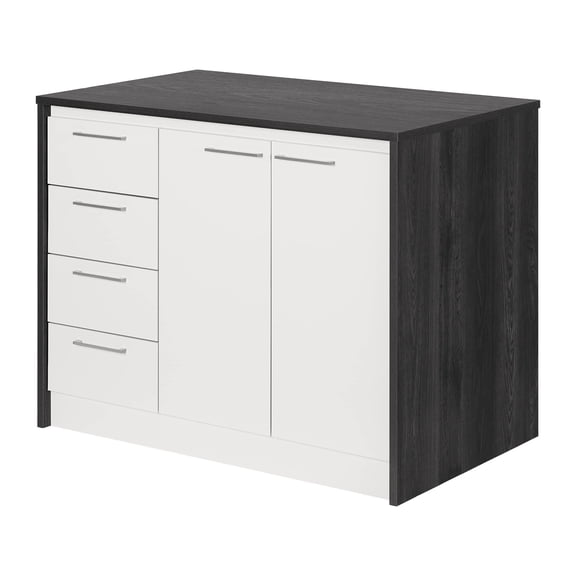 Pemberly Row Contemporary Wood Kitchen Island Gray Oak and White