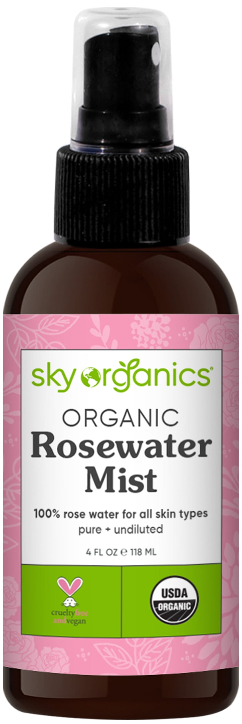 Sky Organics Organic Rosewater Facial Mist to Hydrate and Balance, 4 fl oz