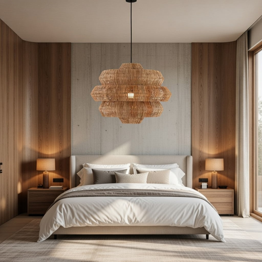 LittleGlovo Handwoven 3-Tier Rattan Chandelier Natural Wicker Pendant Light