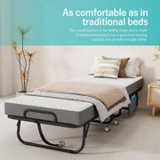 Twin Folding Bed with Mattress, 75 x 38 Portable Rollaway Bed for Adults, Metal Frame Foldable Guest Bed with Memory Foam Mattress, Daybed or Extra Sleeping Space with Side Storage Pocket
