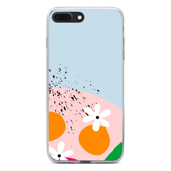 DistinctInk Clear Shockproof Hybrid Case for iPhone 7 PLUS / 8 PLUS (5.5" Screen) - TPU Bumper, Acrylic Back, Tempered Glass Screen Protector - Summer Vibes Bold Flower Pink White Orange